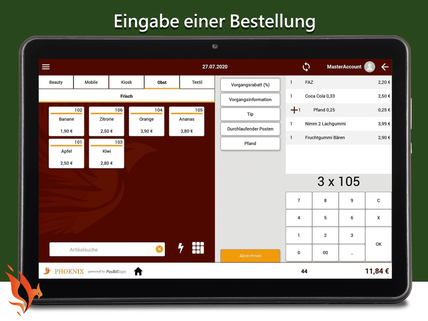 Eingabe von Bestellungen in die Android Kassensoftware