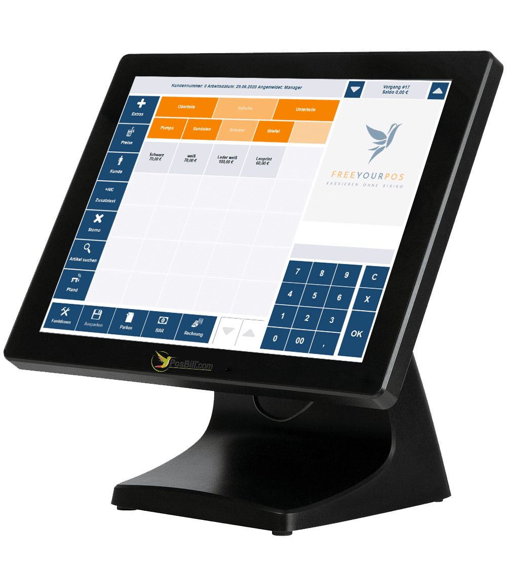 Touchscreen Kassensystem mit blauem Layout