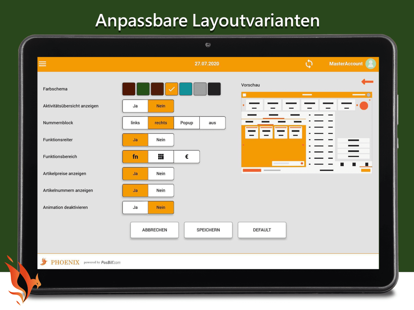 Kassensoftware mit angepasstem Layout und kleiner Übersicht