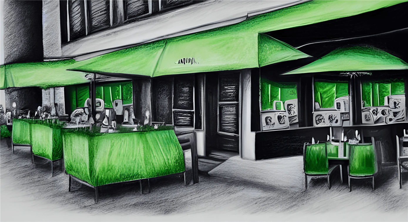 Zeichnung eines Restaurants mit Aussenbereich
