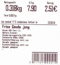 Barcode Käse in Kassensoftware