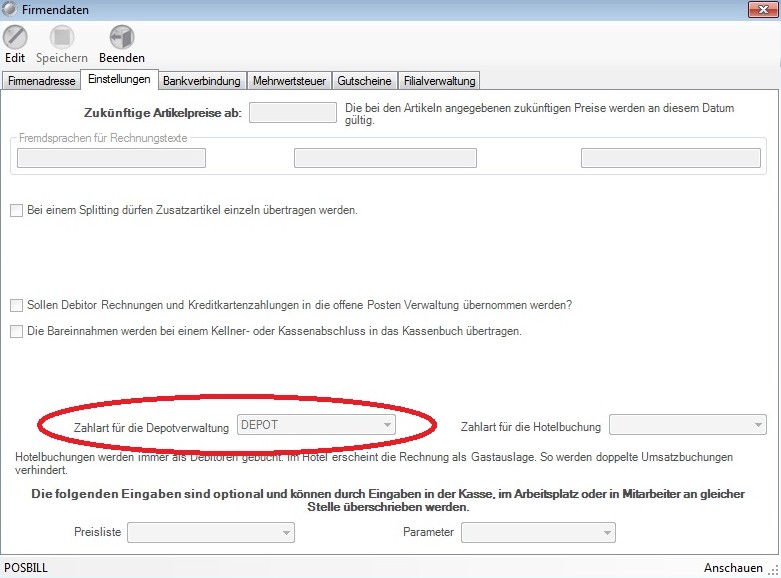 Zahlartzuweisung für Depotverwaltung
