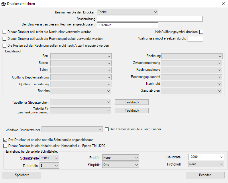 PosBill - Einstellungen Druckereinstellung