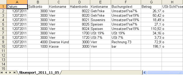 Beispiel Export CSV nach dem Posbill Fibu Export