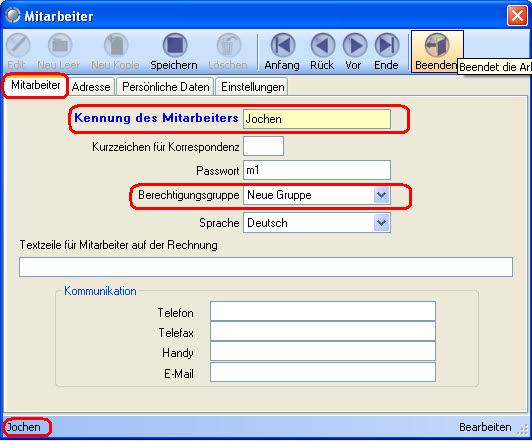 Mitarbeiter Berechtigungsgruppe zuweisen