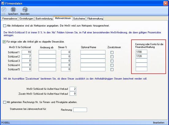 Konten der Mehrwertsteuerbeträge definieren