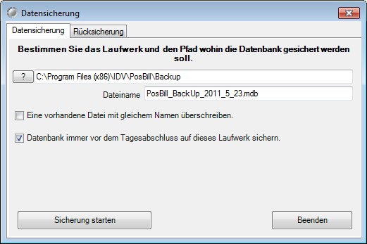 Datensicherung mit der PosBill Kassensoftware