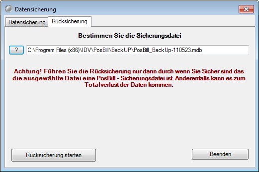 Rücksicherung von Daten unter PosBill